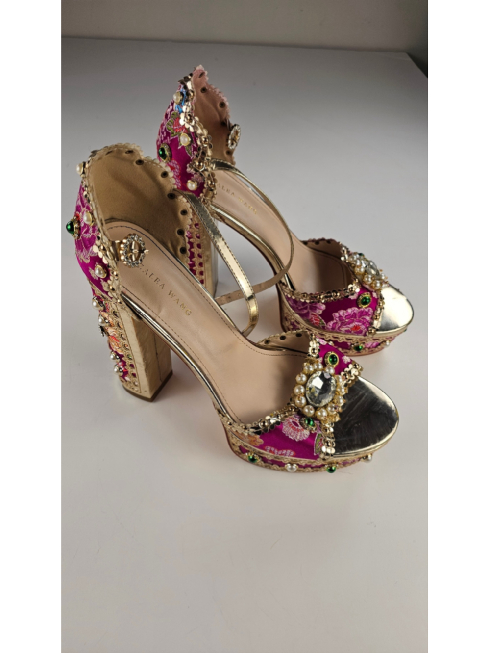 Embellished Pink Floral Platform Heels by ALTAIR WANG